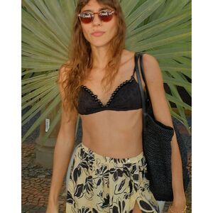 NWT J.Crew French Cloqué Bikini Top Black Beaded‎ Trim Swim Bralette Size Small